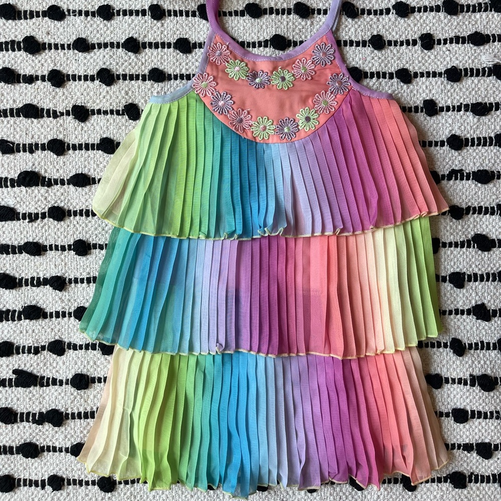 NWT Rainbow Tiered Baby Sara Dress with Floral Accents
